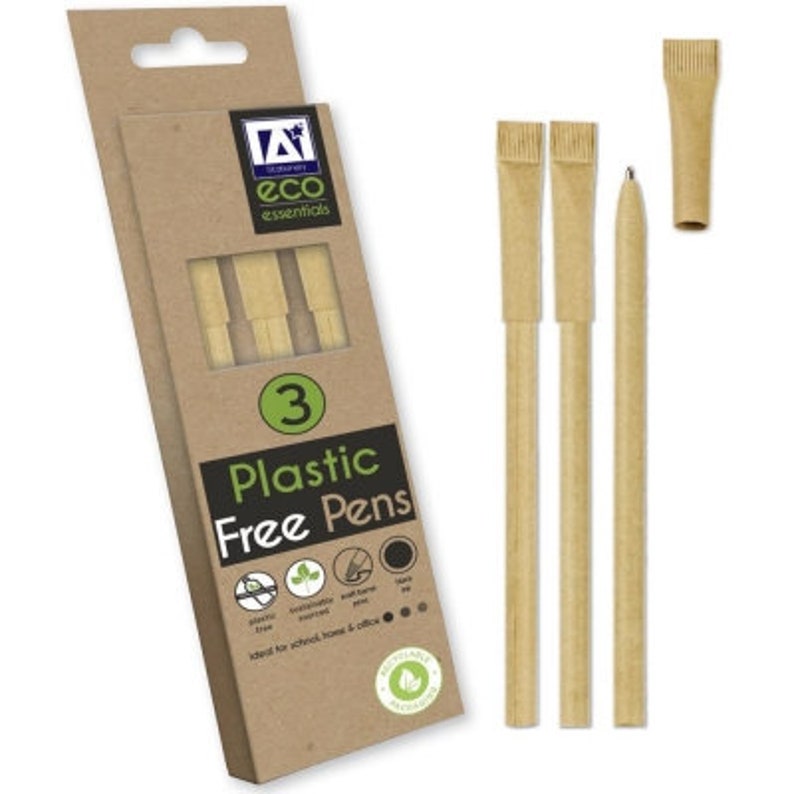 Eco Friendly Stationery, Eco Ball Pens, Eco Pencils, Bamboo 2 Hole Sharpener, Colouring Pencils, HB Pencils, Bamboo Ruler, Back To School Paper pens 3 pack