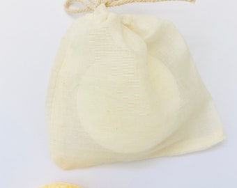 Organic Cotton Muslin Bags (2), Shampoo Bar Bag, Soap Nuts Bag, Drawstring Cotton Bags, Pack of 2,  Jewellery Bags, Multiuse Bags
