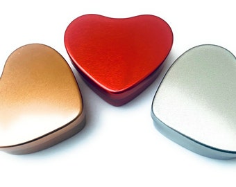 Small Heart Shaped Tins, 20ml & 50ml, Silver Heart Tin, Rose Gold Heart Tin, Red Heart Tin, Pill Tin, Party Favour Tin, Vitamin Tin