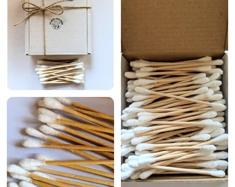 Bamboo Cotton Buds, Eco Friendly, 100 Cotton Buds, Biodegradable, Eco-Friendly, Zero Waste, No to Plastic, Cotton Tips, Bamboo Stems