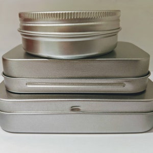 Set of 3 Tins, Metal Storage Tins, 2 Rectangular Tins, 1 Round Tin, Useful Tin, Cosmetics Tin, Storage & Organisation, Tobacco Tin image 2