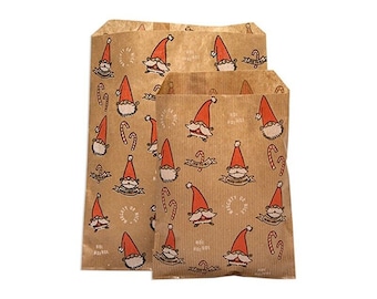 Christmas Kraft Paper Bags, 2 Sizes, Smiling Santa Gonk Gift Bags, Various Quantities, Christmas Gifting, Kraft Paper Eco Bags, Party Bags