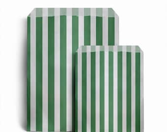 Green & White Candy Stripe Paper Bags, 2 Sizes, Various Quantities, Paper Eco Bags, Festive Party Bags, Sweet Bags, Treat Bags