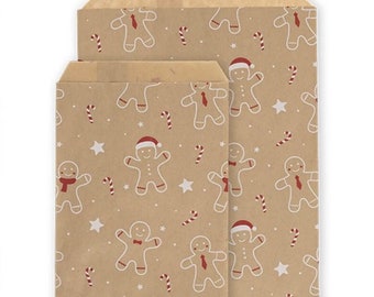 Gingerbread Men Gift Bags, Kraft Paper Bags, 2 Sizes, Various Quantities, Christmas Gifting, Kraft Paper Eco Bags, Party Bags