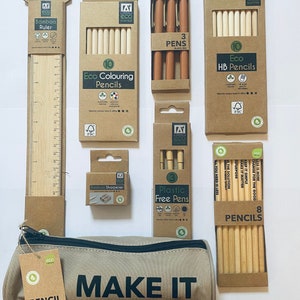 Eco Friendly Stationery, Eco Ball Pens, Eco Pencils, Bamboo 2 Hole Sharpener, Colouring Pencils, HB Pencils, Bamboo Ruler, Back To School