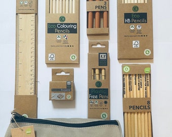 Eco Friendly Stationery, Eco Ball Pens, Eco Pencils, Bamboo 2 Hole Sharpener, Colouring Pencils, HB Pencils, Bamboo Ruler, Back To School