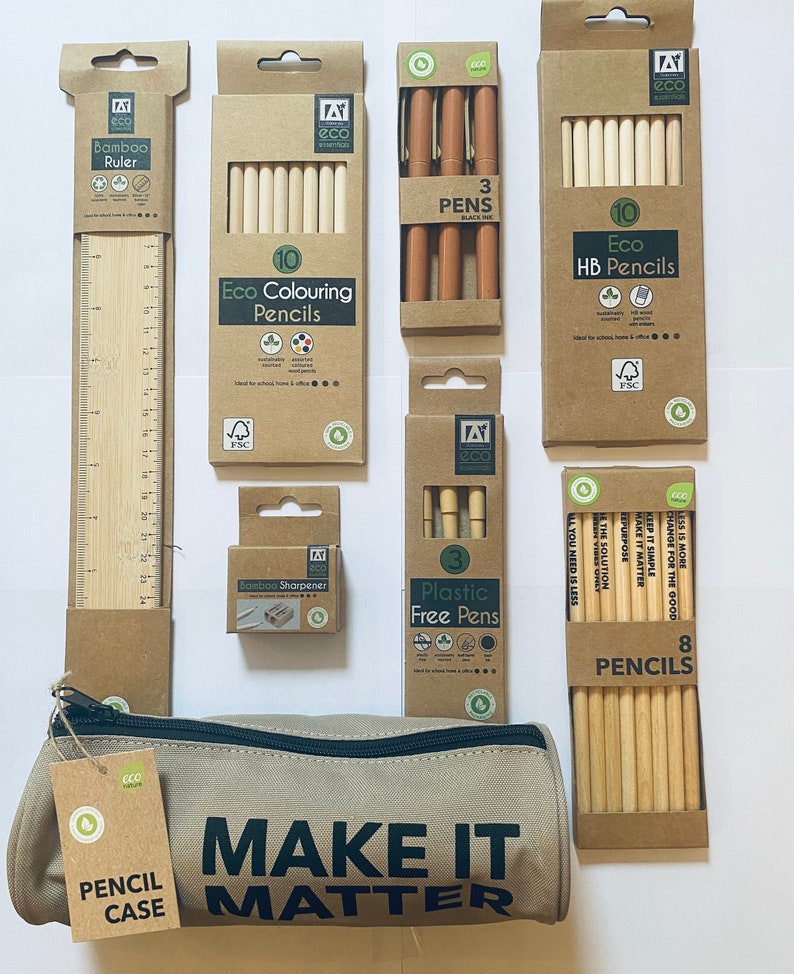Eco Friendly Stationery, Eco Ball Pens, Eco Pencils, Bamboo 2 Hole Sharpener, Colouring Pencils, HB Pencils, Bamboo Ruler, Back To School zdjęcie 1