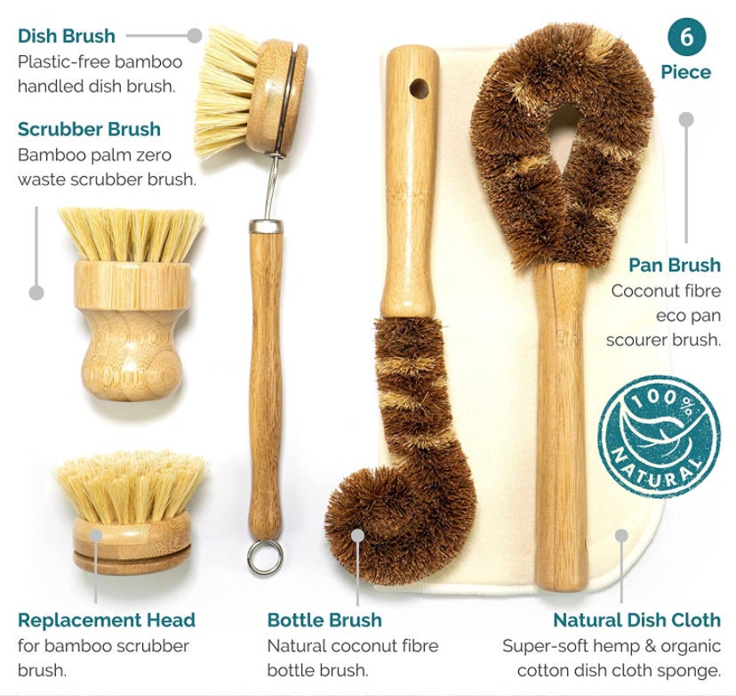 HOMCDALY Bamboo Dish Brush with Holder, Black Ceramic Dish Brush Holder,  Kitchen Brushes for Dishes, Dish Scrub Brush, Kitchen Dish Brush and  Holder