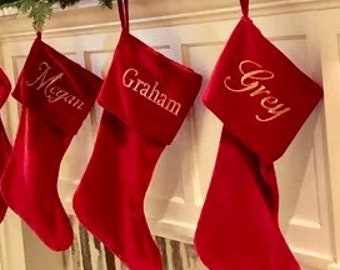 Christmas traditional red personalized velvet stockings, Customized Christmas Stocking, Custom made, Name personalized