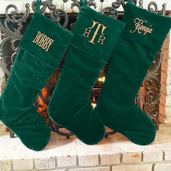 Christmas traditional emerald green personalized velvet stockings, Customized Christmas Stocking, Custom made, Name personalized