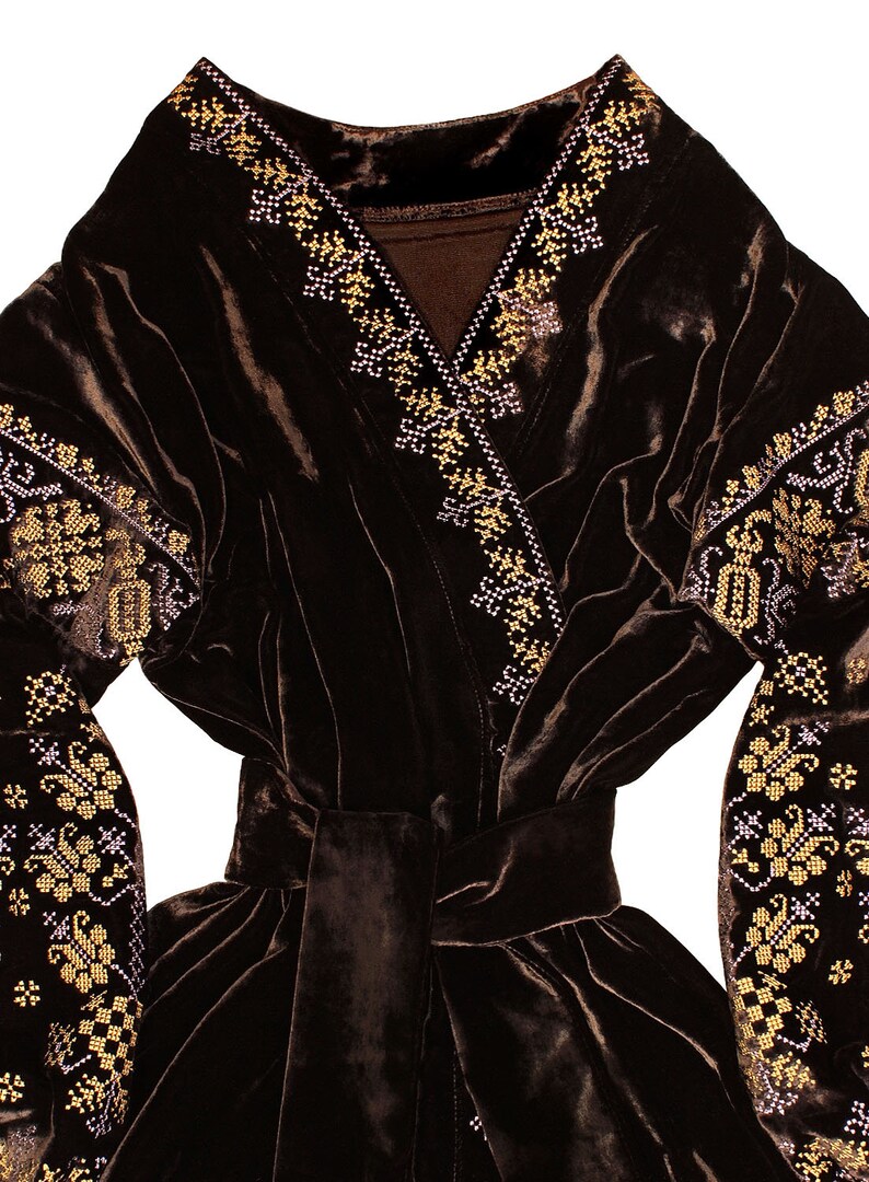 Dark Brown Velvet Embroidered Dress Authentic Boho Loose Etsy