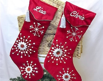 Christmas traditional red personalized velvet stockings, Customized Christmas Stocking, Custom made, Name personalized