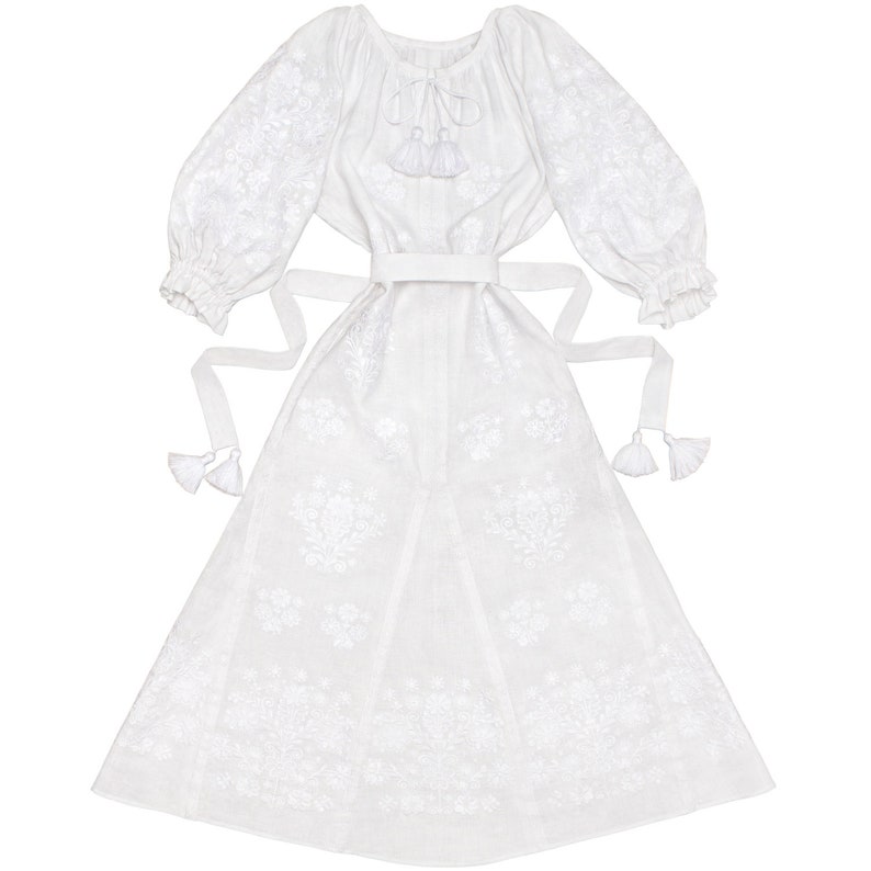 Caftan Abaya Robe Fashion Summer Boho Chic Dress Ukrainian Folk Ethnic Long Dress Vyshyvanka White Linen Dress With Floral Embroidery
