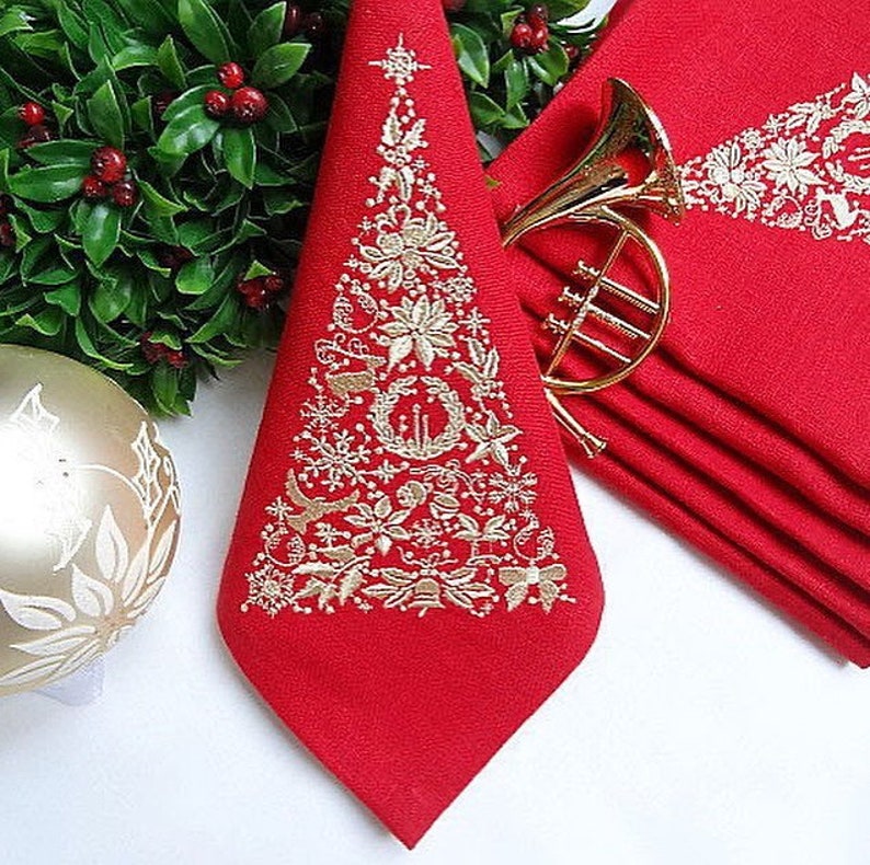 Christmas red embroidered cloth napkins Christmas decoration Etsy