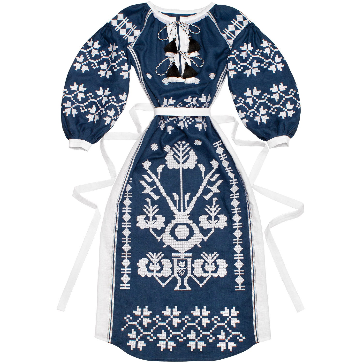 blue and white boho dress