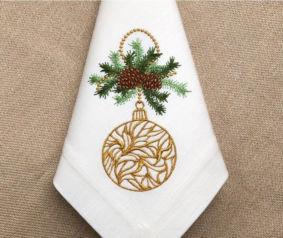 Christmas white embroidered cloth napkins Christmas Etsy