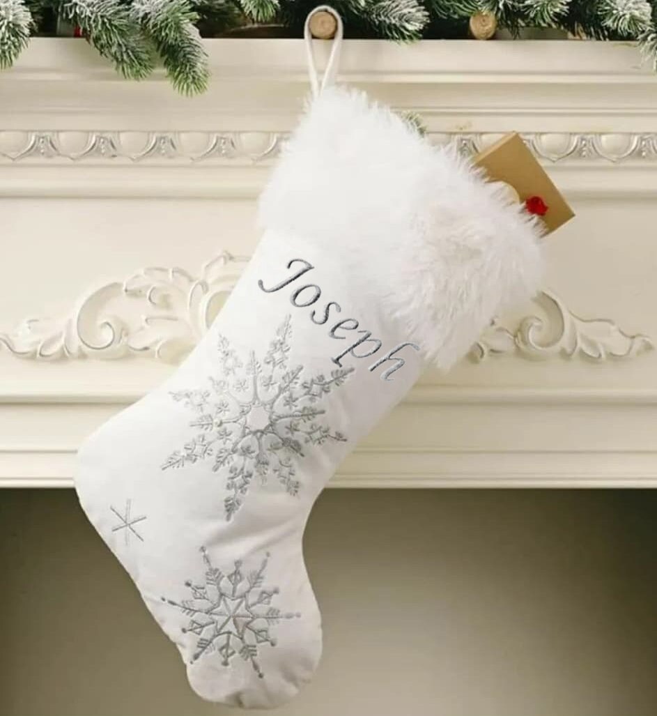 Christmas traditional white personalized velvet stockings | Etsy