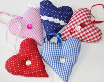 Colourful fabric hearts