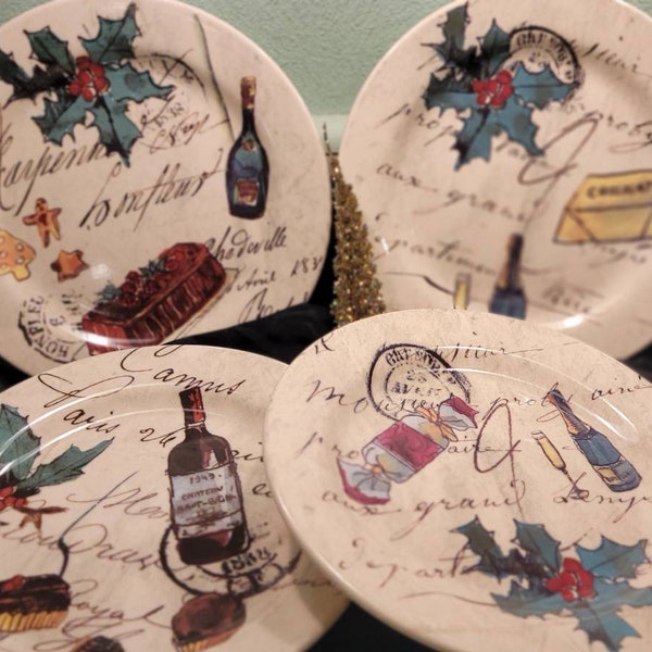 William Sonoma wine and desert themed set of 4 .  9" plates made in portugal