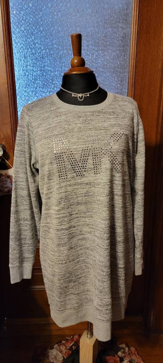 Michael Kohrs long grey sweatshirt with rhinestone