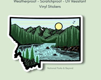 Montana Mountain Stream State 3” Vinyl Sticker - Glacier National Park