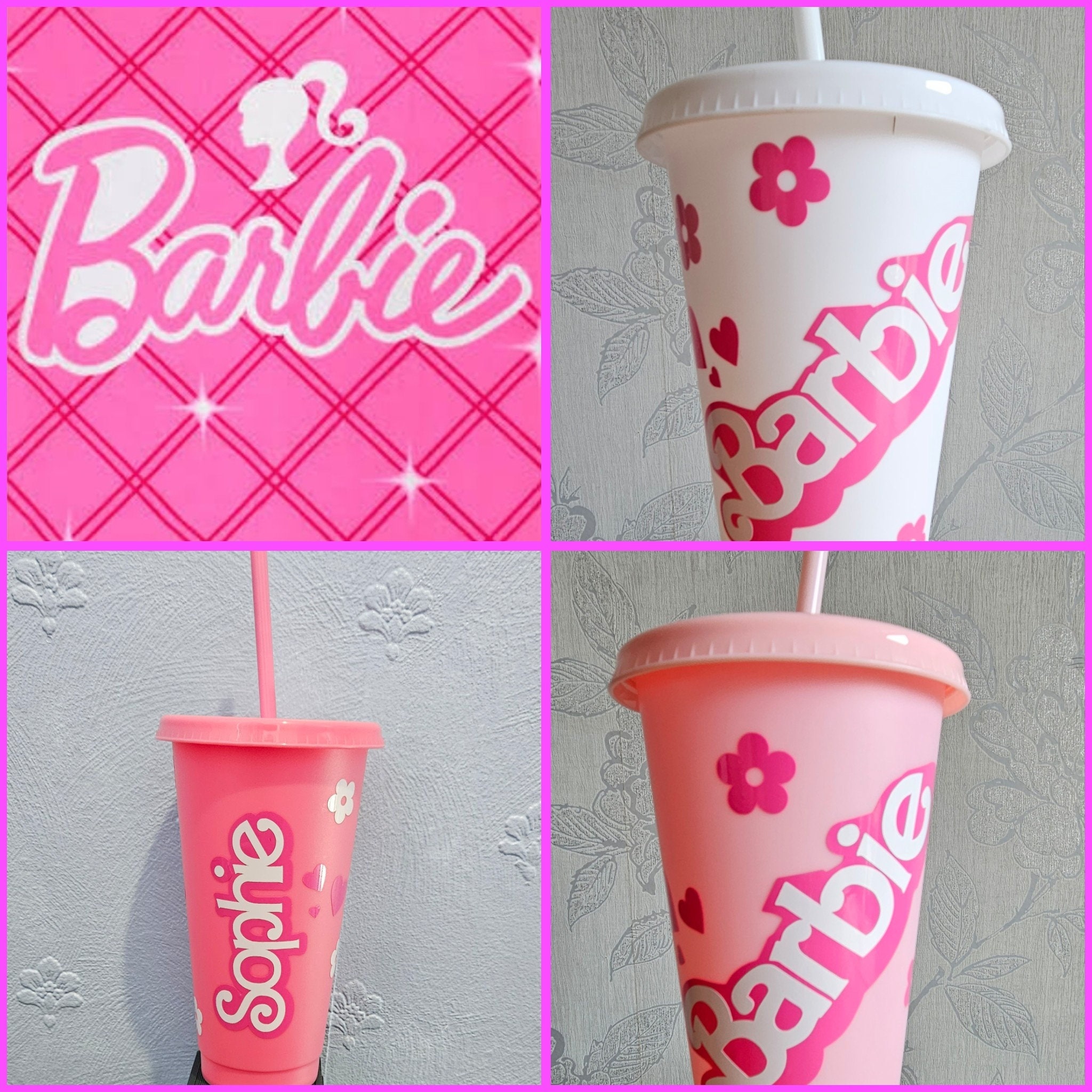NEW! 3D PINK DESIGNER LV BARBIE 20 OZ STAINLESS STEEL TUMBLER CUP INFLATED  PUFFY