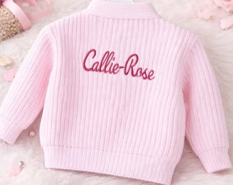 Cardigan de tricô para bebê: nome bordado personalizado, presente para recém-nascido, personalizado