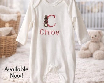 Body de bebê bordado personalizado: nome, inicial ou presente para recém-nascido.