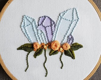 Crystal embroidery, Amethyst, handmade, crystal lover gift, flower detailing