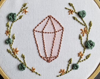 Crystal embroidery, Rose Quartz, handmade, crystal lover gift, flower detailing