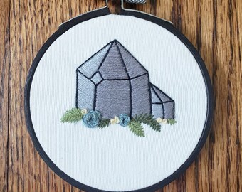Crystal embroidery, Quartz, handmade, crystal lover gift, flower detailing