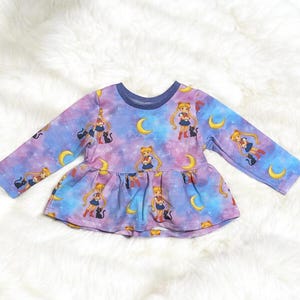 Oberteil Anime Gr. 86, Moon Girl, Pullover, Langarmshirt, Langarm, Geschenk, Peplum, Tunika, Schößchen Top Raffung, Mädchen