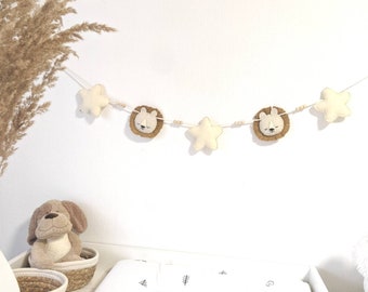 Girlande Löwen und Sterne aus Filz handgemacht, Babyzimmer, Kinderzimmer, Wanddeko, Geschenk, Geschenkidee, handmade, Beige, Braun, Deko