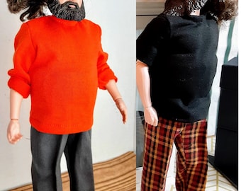 T-shirts for large muscles and large belly 1/6 scale action figures/dolls.  Several colors. Short or long sleeves