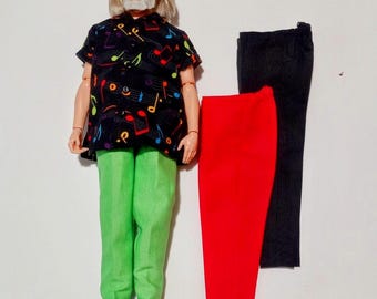 Musical Notes novelty print semi casual shirt and pant set for larger sized 1/6 scale male fashion dolls/action figures.