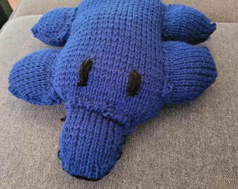Hand Knit Stuffed Platypus - Dark Blue