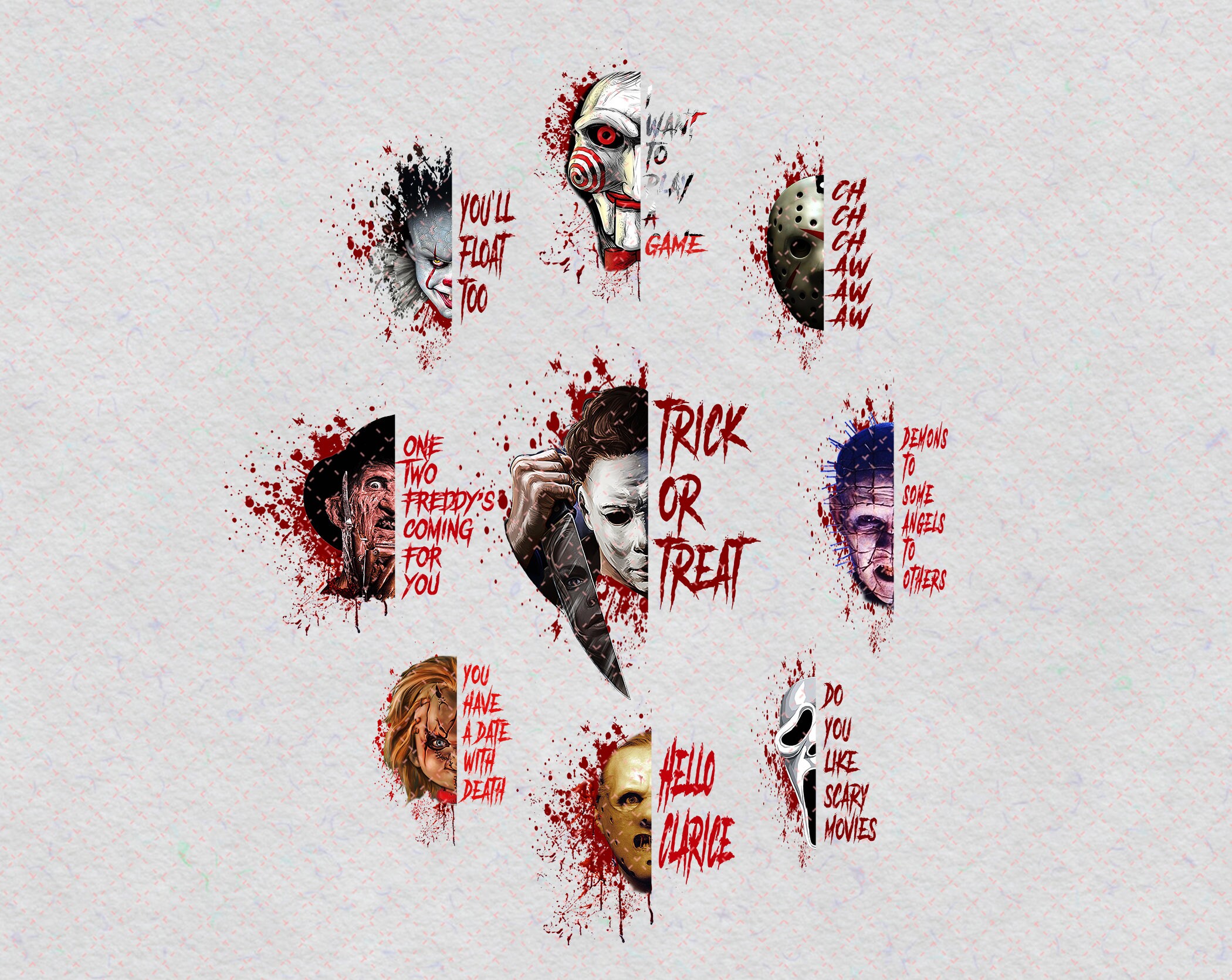 Horror Characters PNG, Halloween, Horror Movies, Halloween Gift, Sublimated Printing/INSTANT DOWNLOAD/Png Printable/Digital Print Design