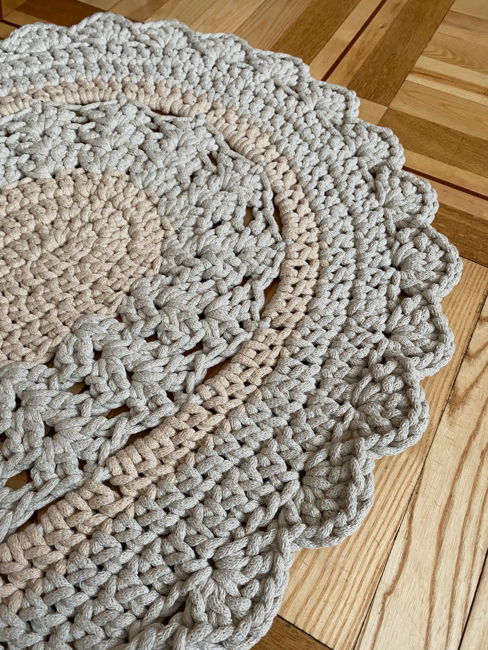 Crochet Cotton Yarn Rug Hand Knitted Made to Order Beige in Etsy