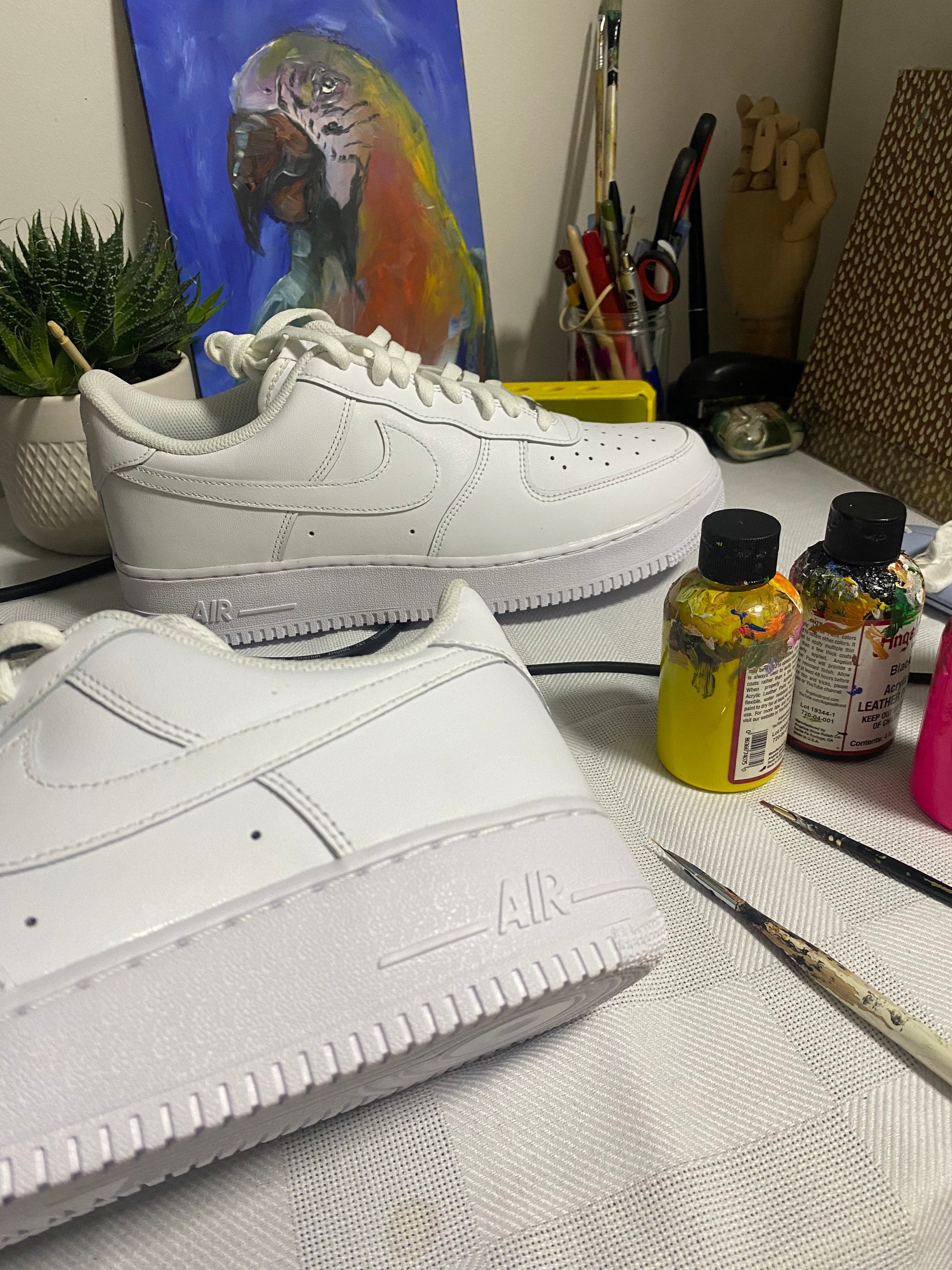 Custom Nike Airforce I Trainers Low White Bespoke Artwork; Hand