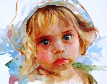 Custom Oil Portrait Painting from Photo, Child Portrait, A2 Size, Baby Gift, Anniversary Birthday
