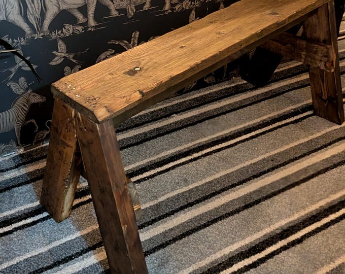 Handmade rustic reclaimed timber bench, saw horse, garden decor