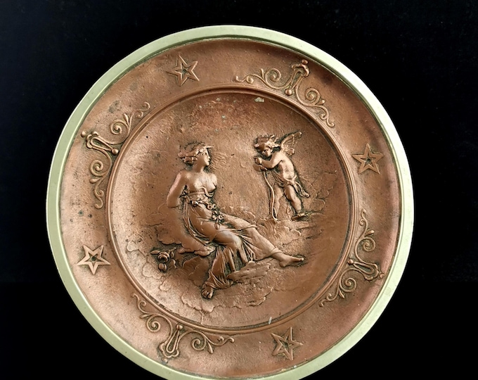 Antique copper miniature tazza, cupid and psyche