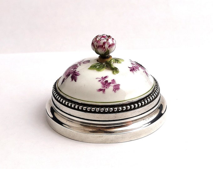 Antique French Silver and Ceramic door bell push, Bell ringer