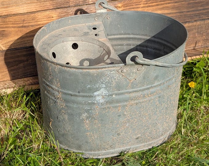 Vintage galvanised steel mop bucket
