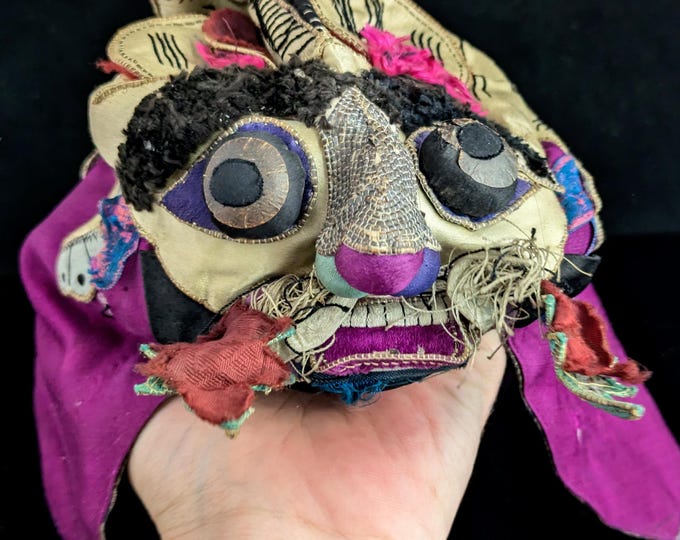 Antique Chinese festival hat, Tiger, Embroidered silk, Protection animal