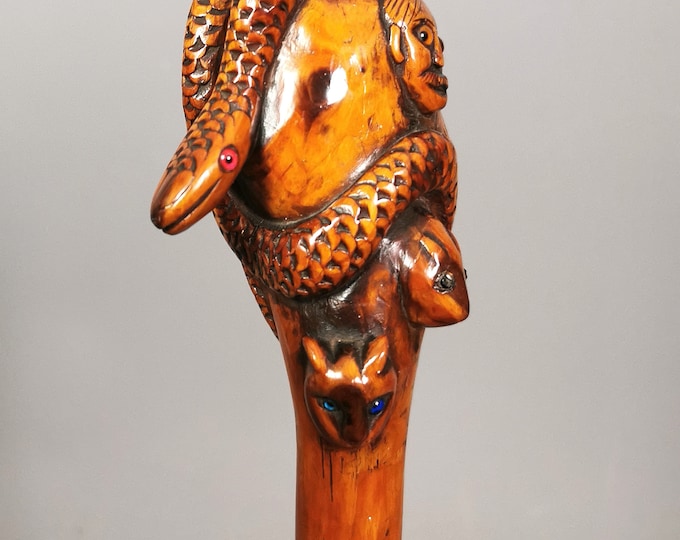 Antique Japanese short stick, carved animals, cane