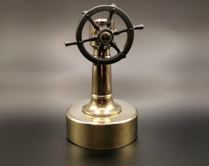 Antique Ships Wheel cigar cutter, brass and gun metal