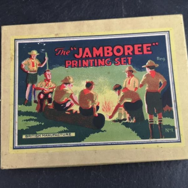 Vintage Mitte Jahrhundert Kinder Druck Set, Tinte Briefmarken, Jamboree