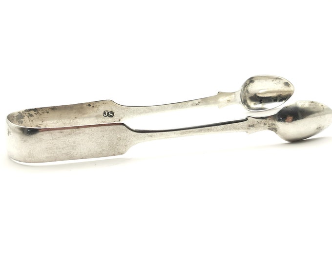 Antique Victorian sterling silver sugar tongs, large