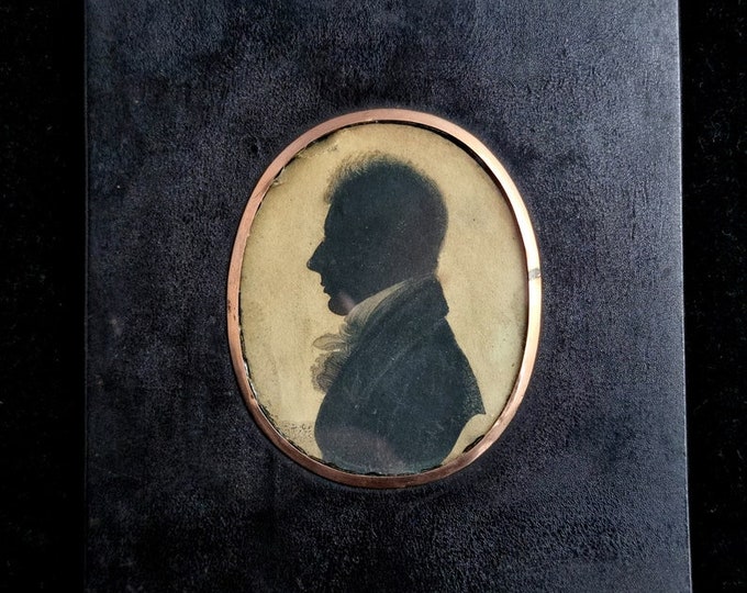 Antique Georgian silhouette miniature, ebony frame